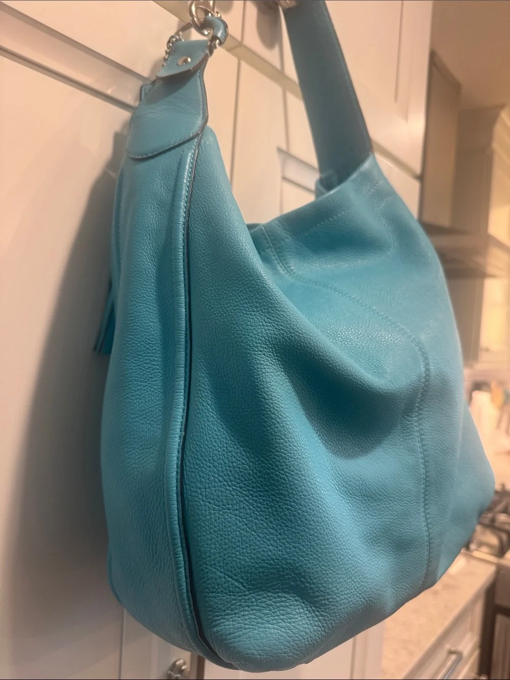 Coach Avery Leather Hobo Bag Teal Blue Tassel Shoulder Bag